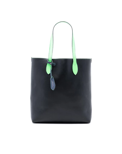 Pre-Loved by Azura Reborn - Pre-Loved Grained Leather and Haymarket Check Coated Canvas Reversible North South Tote