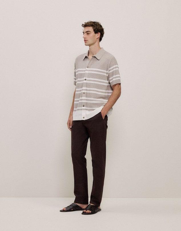Trenery - Cotton Linen Stripe Knit Shirt in Stone