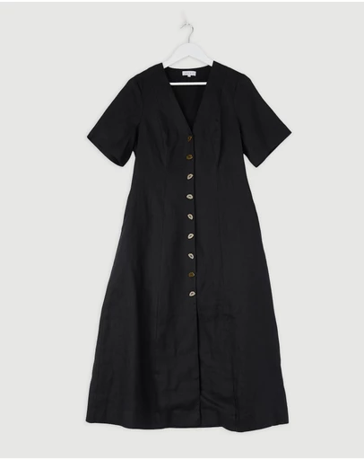 Revibe - Repaired AERE Rani Linen Midi Dress - AU 12