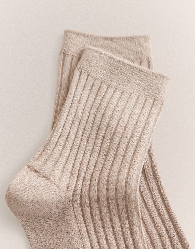 Trenery - Metallic Rib Crew Sock in Clay
