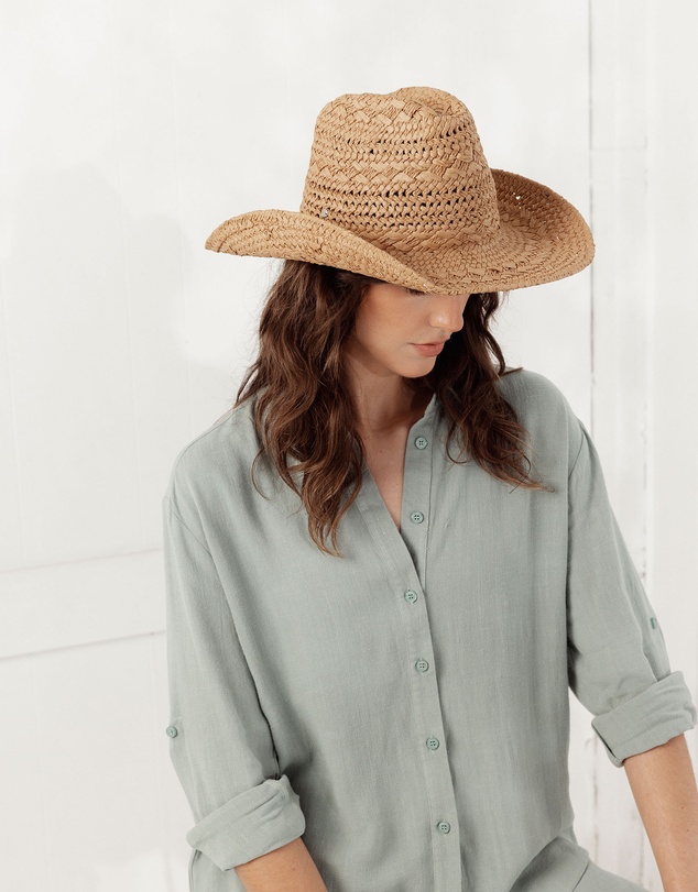 Morgan & Taylor - Kira Woven Straw Cowboy Hat in Tan Brown