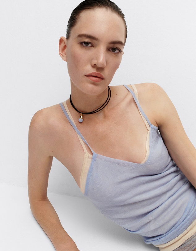 PDPAOLA - Blue Lace Agate Riviera Pendant Leather Necklace