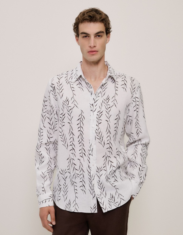 Trenery - Rowan Regular Fit Linen Long Sleeve Shirt in White