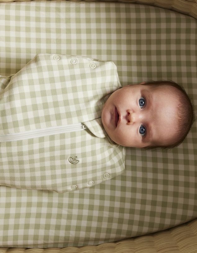 Grow Kindly - Swaddle Sleeping Bag in Gumleaf Gingham - 0.5 TOG