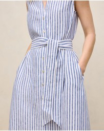 Trenery - Yarn Dyed Linen Stripe Sleeveless Shirt Dress in Vivid Blue