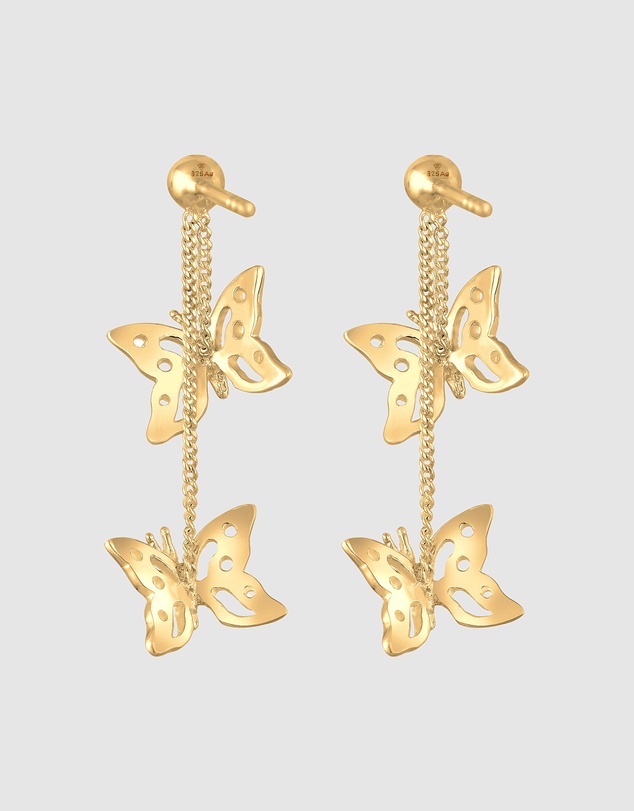 Elli Jewelry - Butterfly Crystal Drop Earrings in Gold-Plated 925 Silver