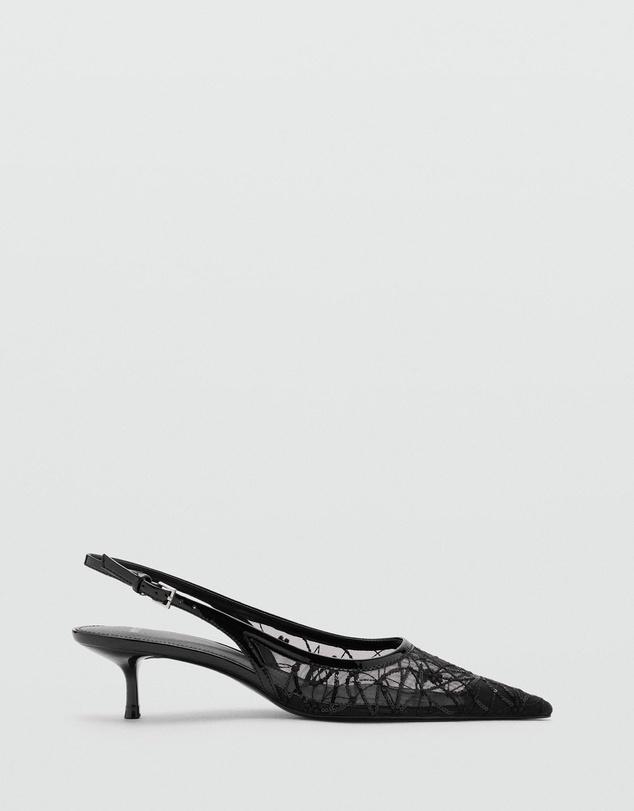 M.N.G - Kitten-Heel Shoes Embroidered with Sequins