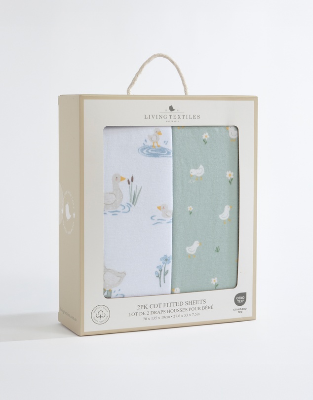 Living Textiles - 2 Pack Organic Cot Fitted Sheet - Goosey Goosey