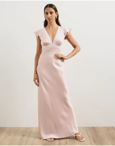 Atmos&Here - Becca Lace Trim Satin Maxi Dress