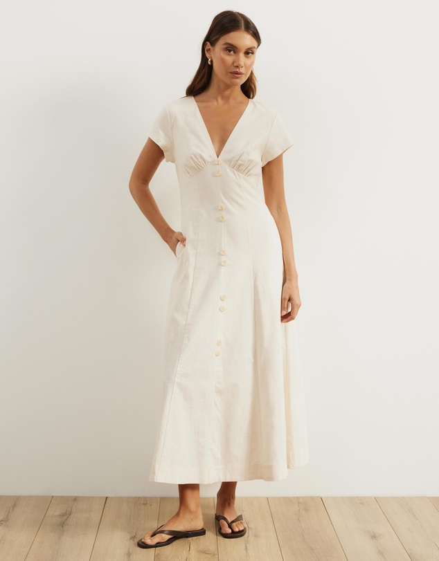 Atmos&Here - Josie Collared Linen Blend Midi Dress