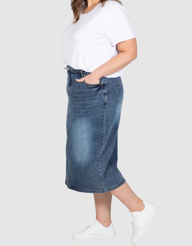 Love Your Wardrobe - Tabitha Stretch Denim Midi Skirt