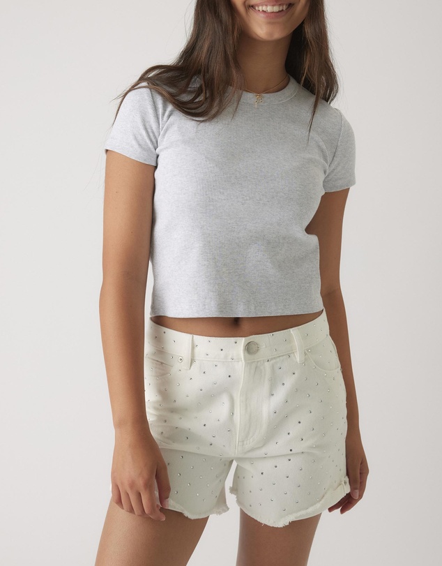 Decjuba Kids - Abbie Rhinestone Denim Shorts - Teens