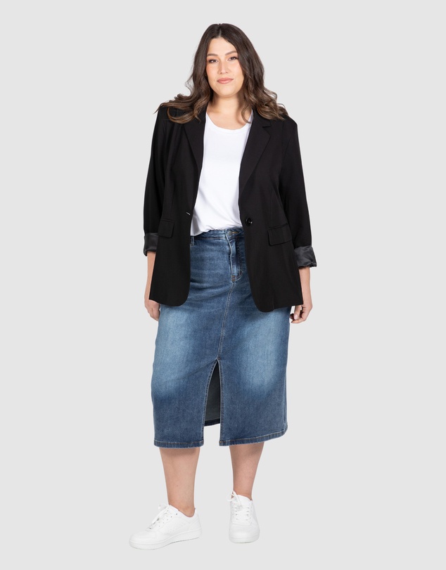 Love Your Wardrobe - Tabitha Stretch Denim Midi Skirt