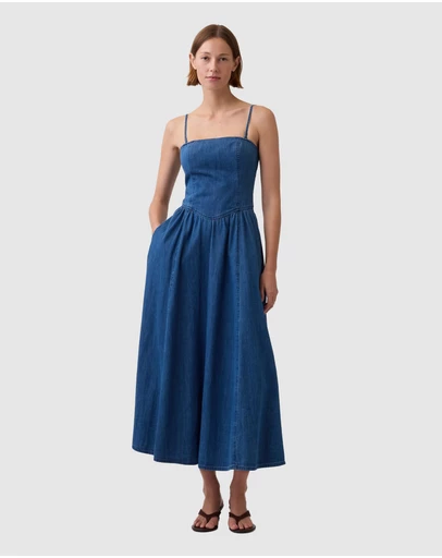 GAP - Med Topaz Strapless Denim Maxi Dress