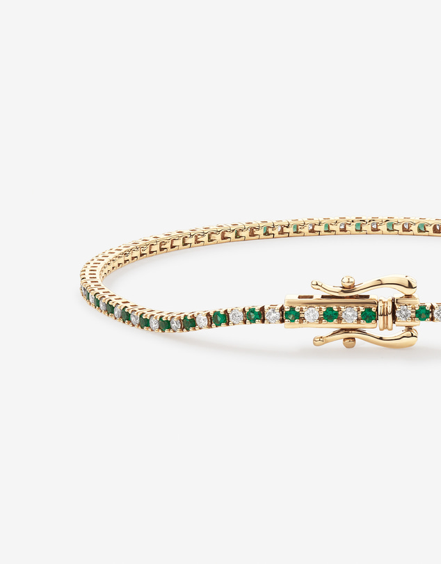 Michael Hill - 0.68 Carat TW Diamond and Created Emerald Tennis Bracelet in 10kt Yellow Gold