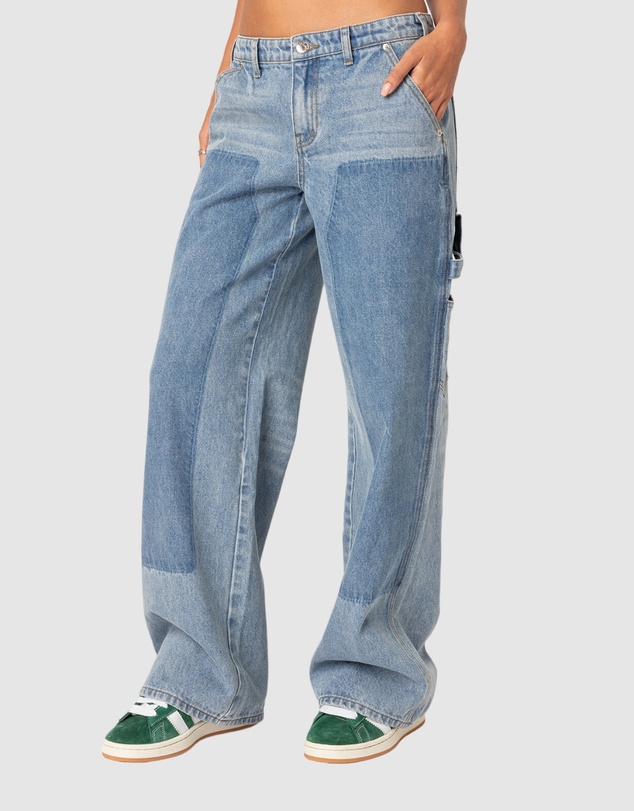 EDIKTED - Faded Wash Low Rise Carpenter Jeans