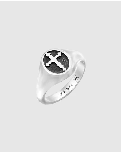 Kuzzoi - ICONIC EXCLUSIVE - Signet Ring with Cross Emblem in Oxidised 925 Sterling Silver