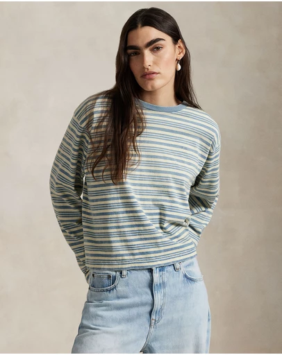 Polo Ralph Lauren - Striped Jersey Cropped Long-Sleeve Tee