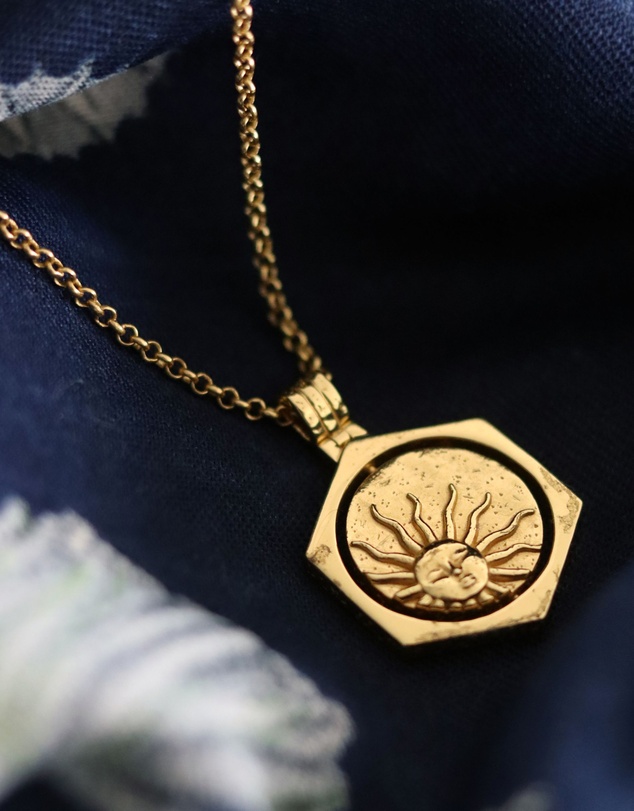 Ottoman Hands - Lapis Moon Rotating Pendant Necklace