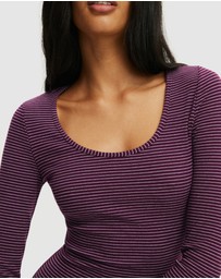 Cotton On - Scoop Neck Rib Long Sleeve Top
