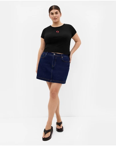 City Chic - Plus size Micro Chilli Print Tee - black