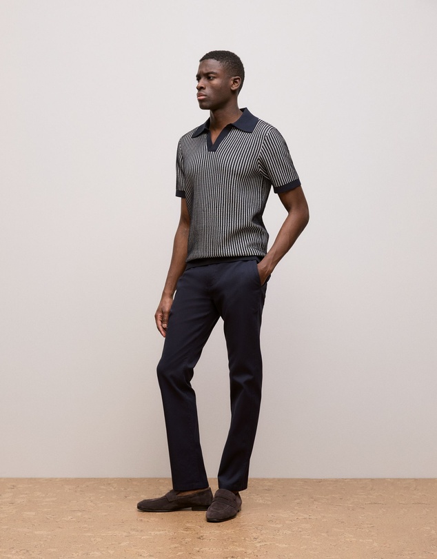 Trenery - Texture Knit Collared Short Sleeve Polo in Navy
