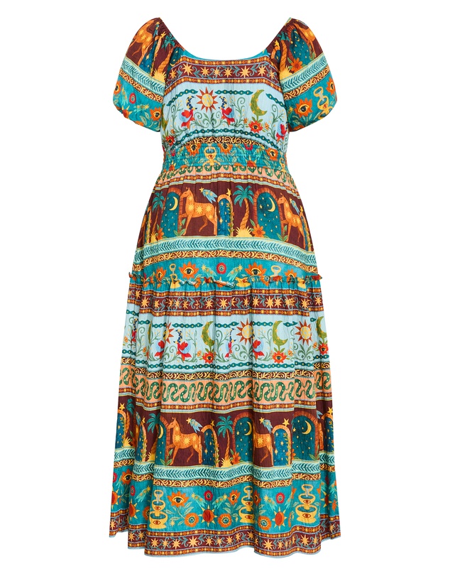 City Chic - Plus size Amaria Print Tie Front Maxi Dress - alpine green
