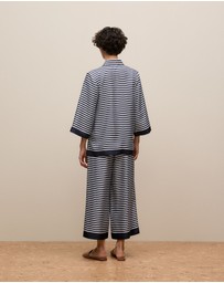 Trenery - Silk Twill Stripe Shirt in Night Sky