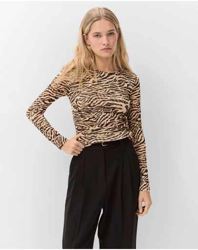 UNISON - Long Sleeve Ruched Mesh Top