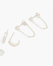 Lovisa - Silver Plated Brass Cubic Zirconia Heart Huggie & Stud Earrings 4-Pack