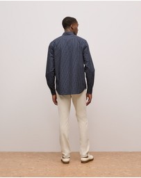 Trenery - Regular Fit Poplin Grid Long Sleeve Shirt in Navy