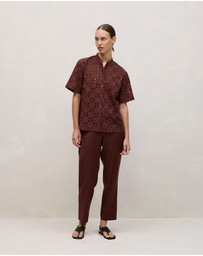 Trenery - Cotton Geo Cutwork Short Sleeve Shirt in Espresso