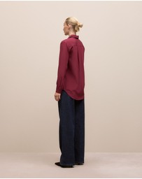 Trenery - Silk Concealed Placket Shirt in Red Mahogany
