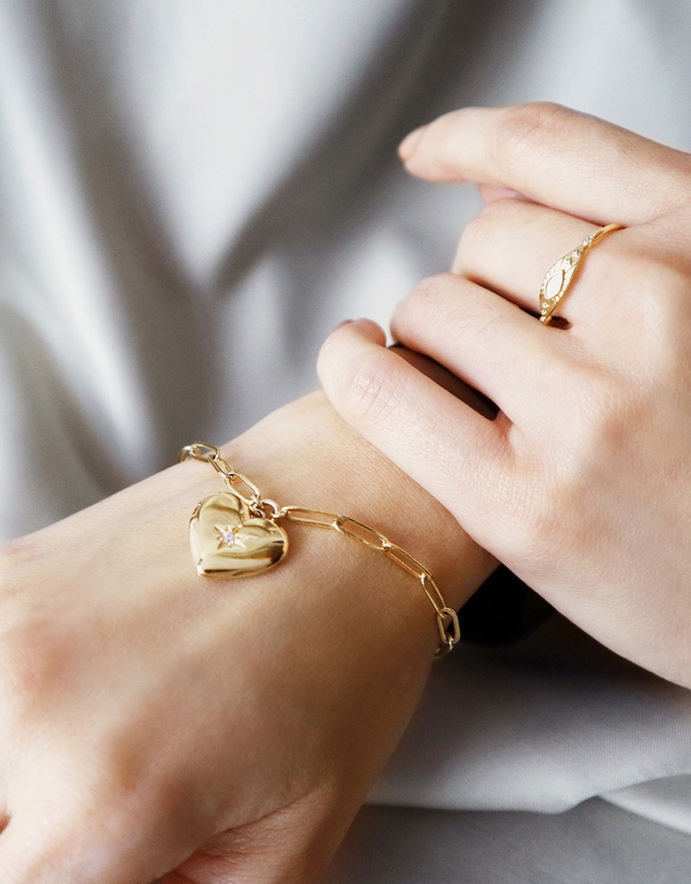 Wanderlust + Co - Heart Gold Locket Bracelet