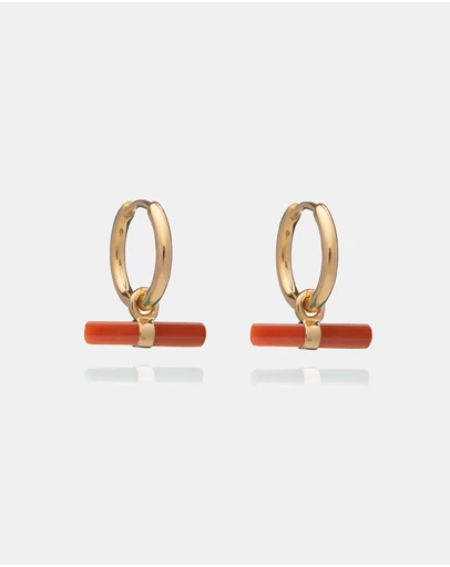 Rachel Jackson - Vitality Carnelian T-Bar Huggie Hoop Earrings