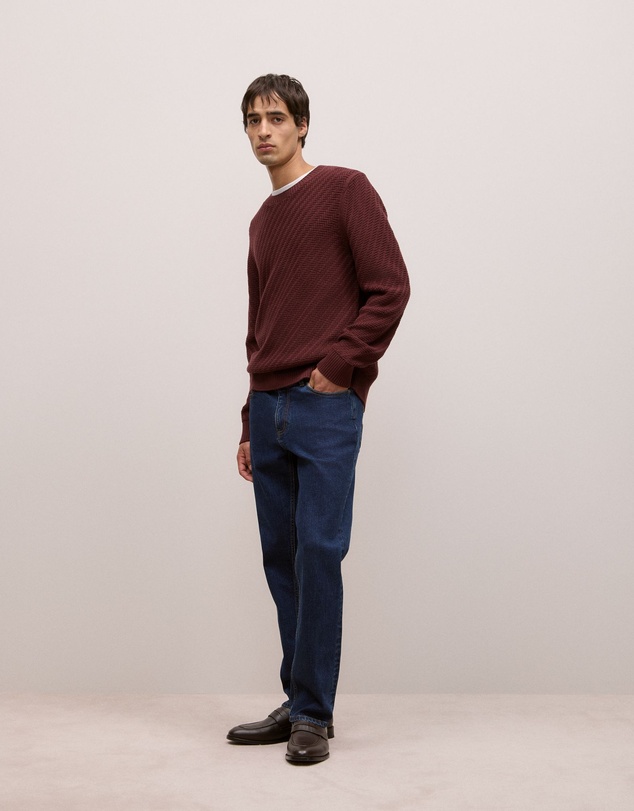 Trenery - Cotton Blend Textured Crew in Red Mahogany