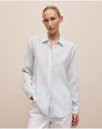 Trenery - Silk Concealed Placket Shirt in Faint Blue
