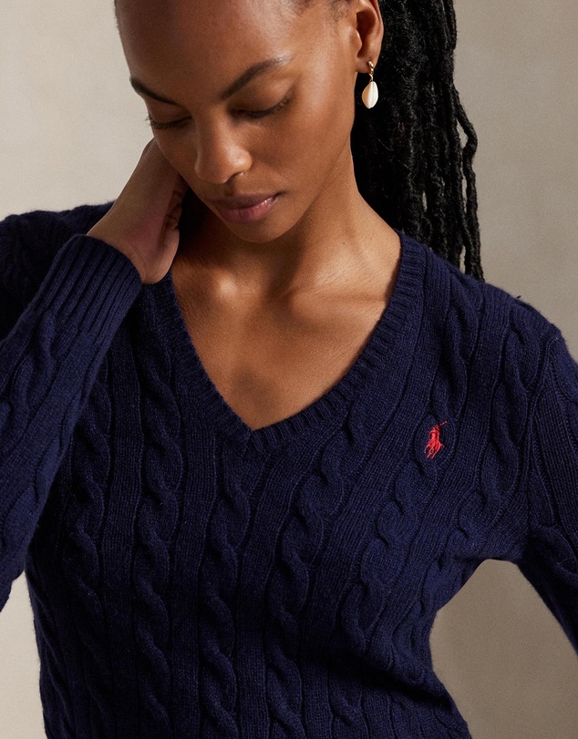 Polo Ralph Lauren - Cable-Knit Wool-Cashmere V-Neck Sweater - ICONIC EXCLUSIVE