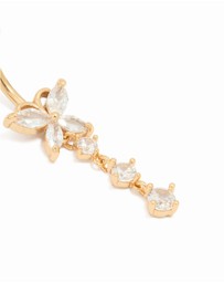 Lovisa - Gold Plated Titanium Cubic Zirconia Butterfly Drop Belly Bar