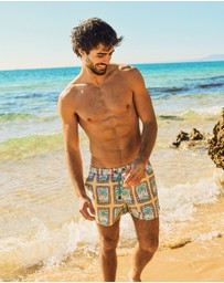 Skwosh - Palm Reader Mens Swim Shorts in Mustard