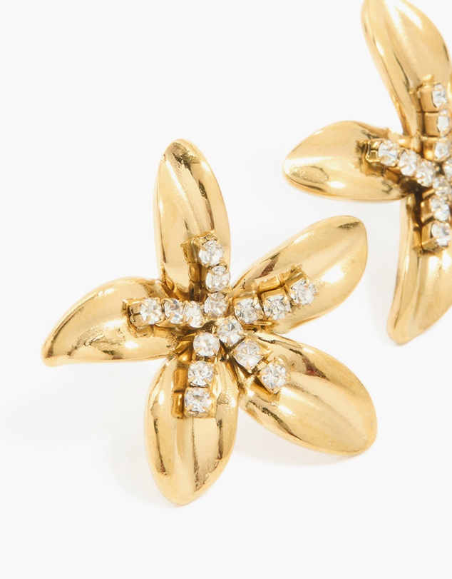 Lovisa - Waterproof Gold Plated Stainless Steel Cubic Zirconia Centre Flower Stud Earrings