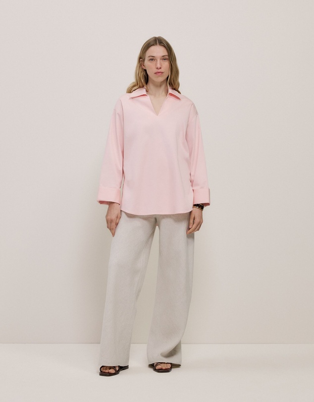 Trenery - Poplin Relaxed Longline Shirt in Blossom Pink