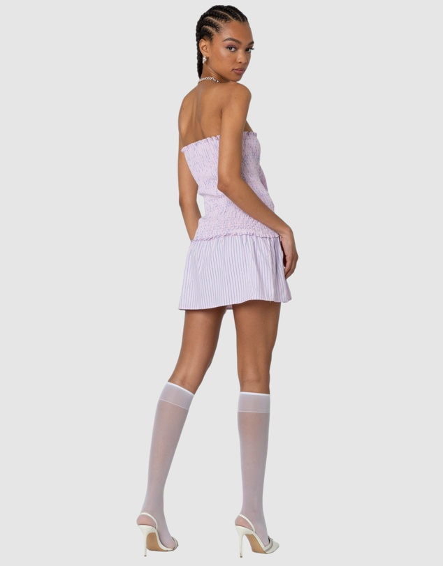 EDIKTED - Striped Scrunch Strapless Mini Dress