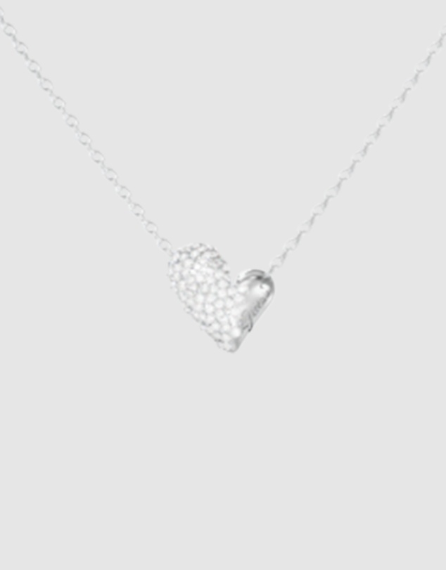 GUESS - GUESS Ladies Silver-Tone Fluid Heart Pave Necklace