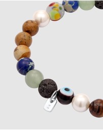 Kuzzoi - ICONIC EXCLUSIVE - Bracelet Male Smiling Face Blue Agate Brown Tigers Eye 925 Sterling Silver