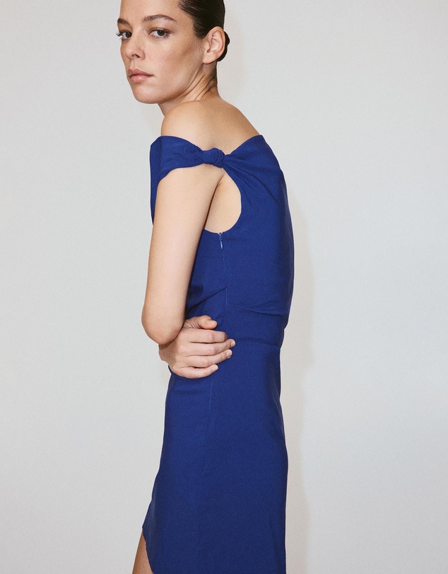 M.N.G - Asymmetric Neckline Dress with Knot Detail