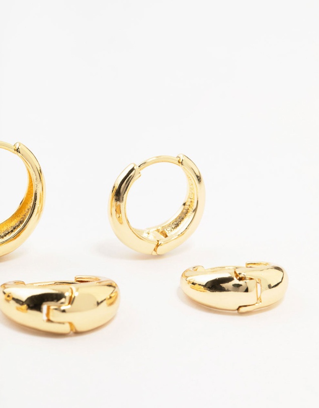 Lovisa - Classic Gold Plated Brass Chunky Hoop Earrings 3-Pack