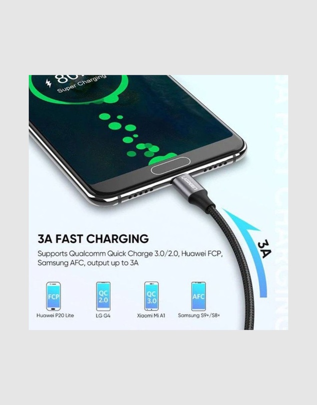 Ugreen - UGreen USB A to USB C Cable 0.5m Nickel Plated Aluminium Braid 3A Fast Charging
