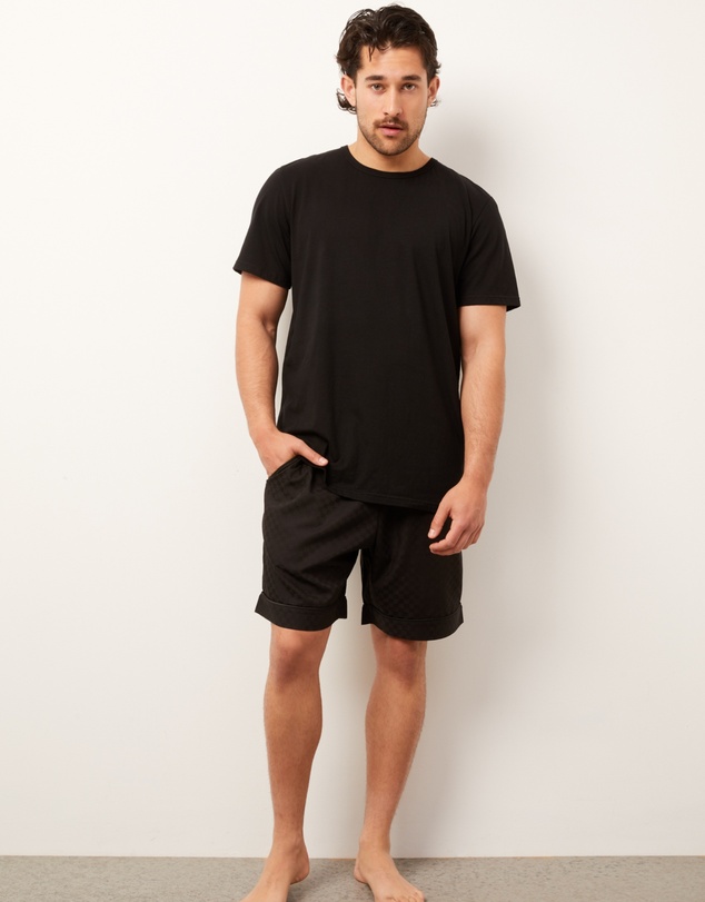 Wanderluxe Sleepwear - The Sable Boxer Shorts And Black Jersey T-Shirt