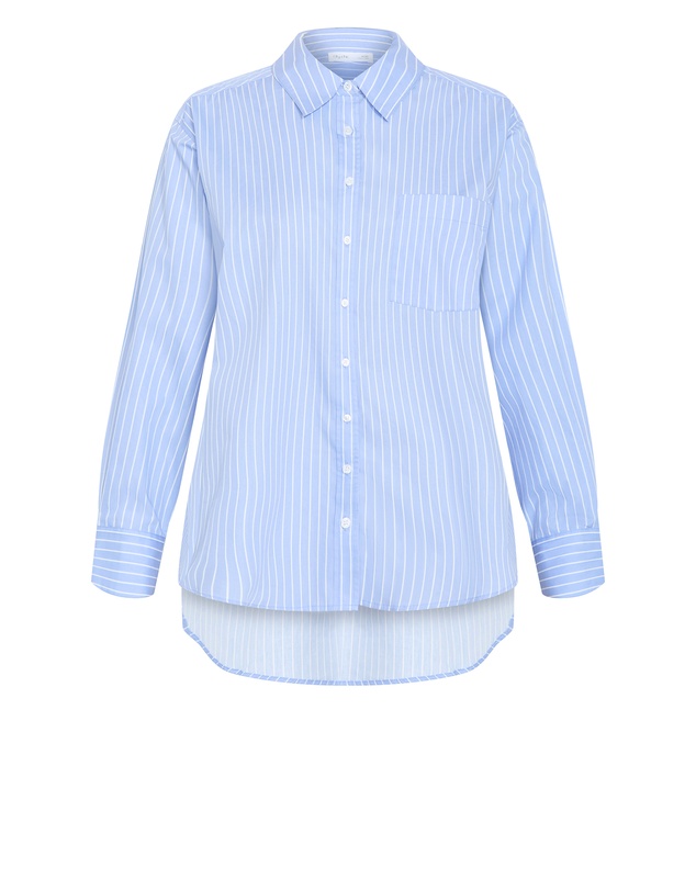 City Chic - Plus size Chiara Oversized Longline Stripe Cotton Shirt - sky blue